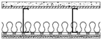 بتن رویه با ضخامت 38 میلی‌متر روی تخته چندلایه 15/9 میلی‌متری، تیرچه فولادی با پهنای 203 میلی‌متر و ضخامت 1/22 میلی‌متر با فواصل 406 میلی‌متر، پروفیل‌های ارتجاعی با فواصل مرکز به مرکز 406 میلی‌متر، الیاف معدنی به ضخامت 90 میلی‌متر، دو لایه تخته گچی 1/27 سانتی‌متر در زیر