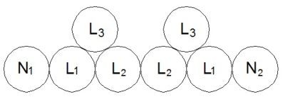 آرایش مثلثی چسبیده به هم برای 6 رشته کابل تک رشته موازی (سه فاز)